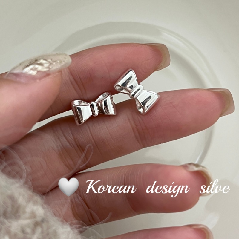 韓國東大門銀飾品批發 S925純銀立體蝴蝶結耳釘 小眾ins風耳環女