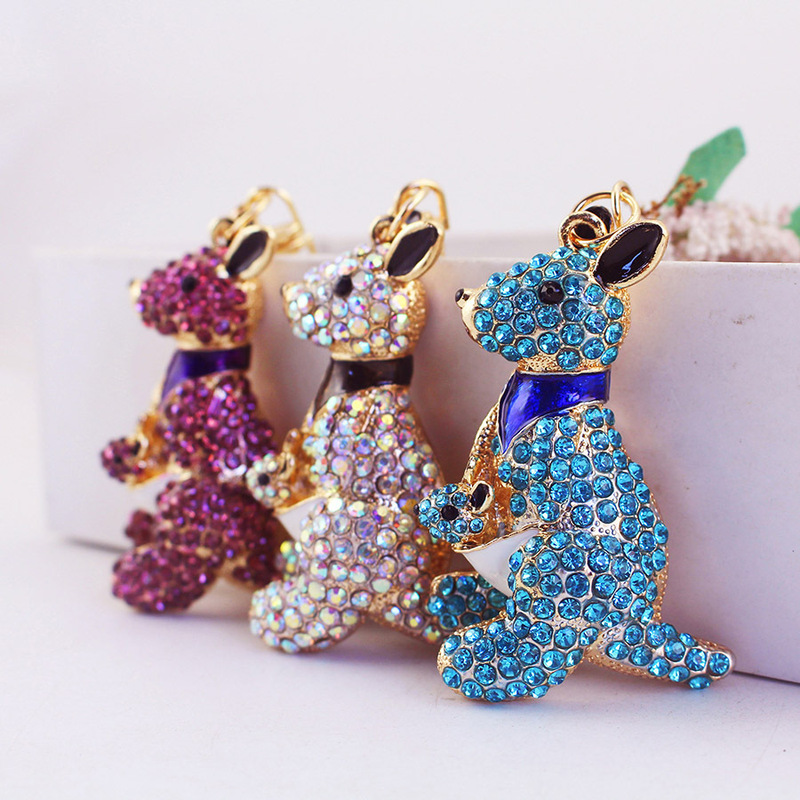Rhinestone Kangaroo Parent-child Animal Cartoon Keychain Accessories Pendant Key Chain for Girlfriend Bag Buckle Bag Hanging Buckle 1297