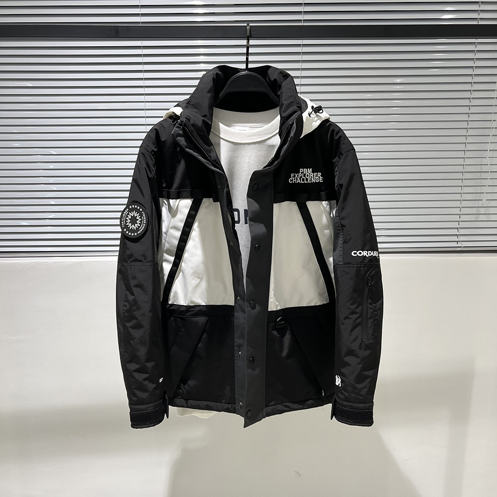 Men's Hooded Jacket Thickened Outdoor Coat Black And White_voghion.com