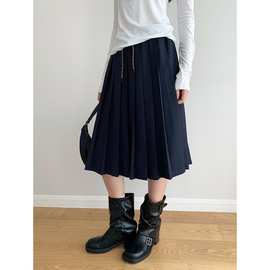 桃乐丝 韩版博主穿搭学院风减龄撞色抽绳舒适百褶裙百搭半身裙女