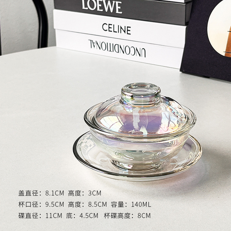 InsFengXin cuenco cubierto de estilo chino taza de vidrio hielo taza de café americana doméstica postre de alto valor facial conjunto de platos de nido de nido