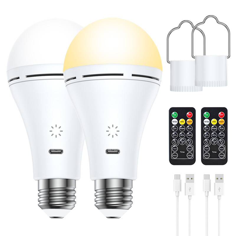 USB Rechargeable Light Bulb E26 Touch Control Bulb Lamp Three Color Temperature Remote Control Timing Led Rechargeable Light Bulb