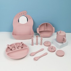Silicone Baby Bib Children's Bowl Plate Feeding Supplementary Food Tableware Mouthguard Bowl Spoon Plate Children's Tableware Set