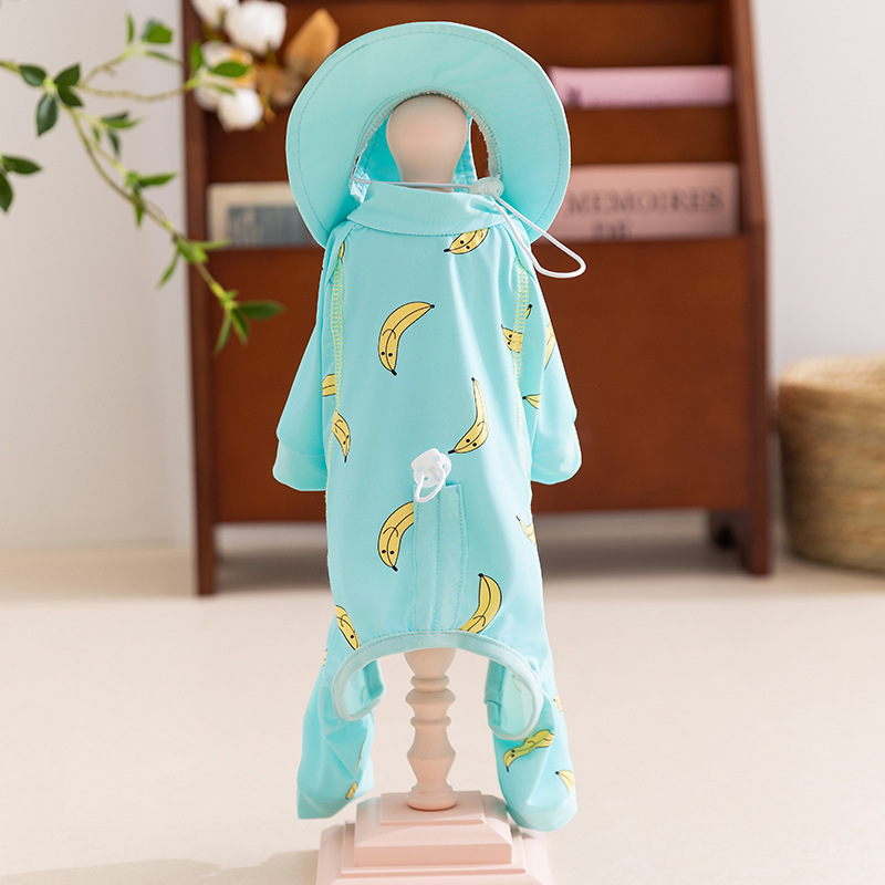 Primavera y verano perro fruta impresión completa protección solar de cuatro patas ropa fresca ropa de protección solar para exteriores de peluche ropa de perro para gatos