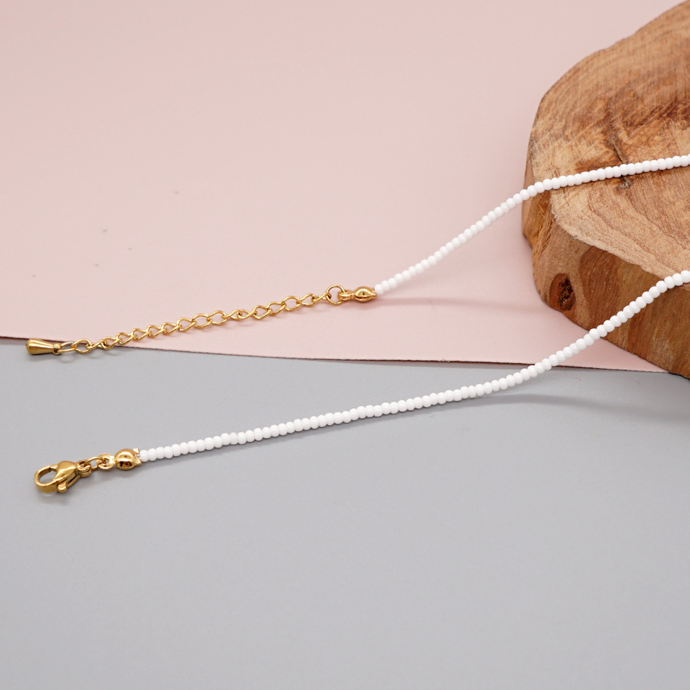 New Bohemian Style White Bead Glass Devilu0027s Eye Beaded Necklace