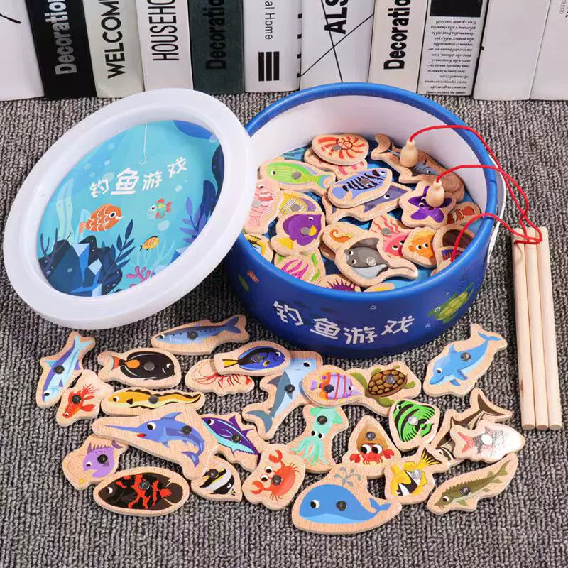 Детские магнитные пособия Монтессори для рыбалки, интерактивная деревянная игрушка для мальчиков, раннее развитие, для детей и родителей, подарок на день рождения