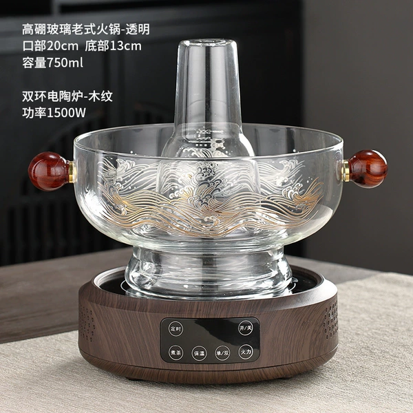 Glass old-fashioned hot pot-transparent+L6 wood grain