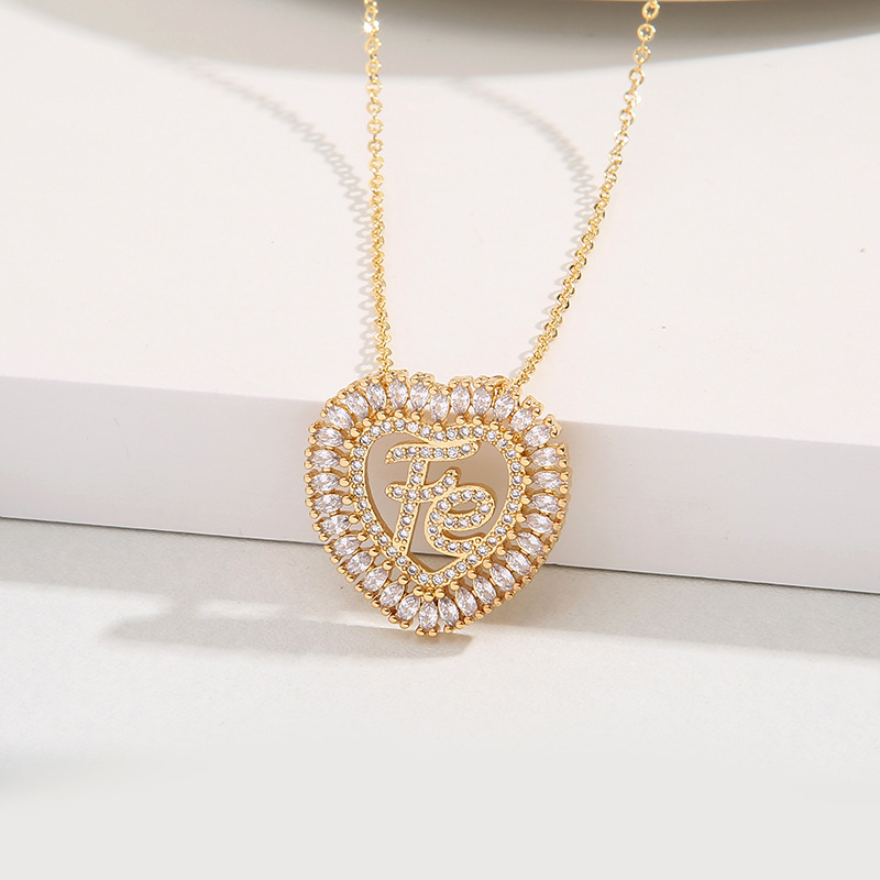 Fashion Heart Shape Copper Inlay Zircon Pendant Necklace 1 Piece