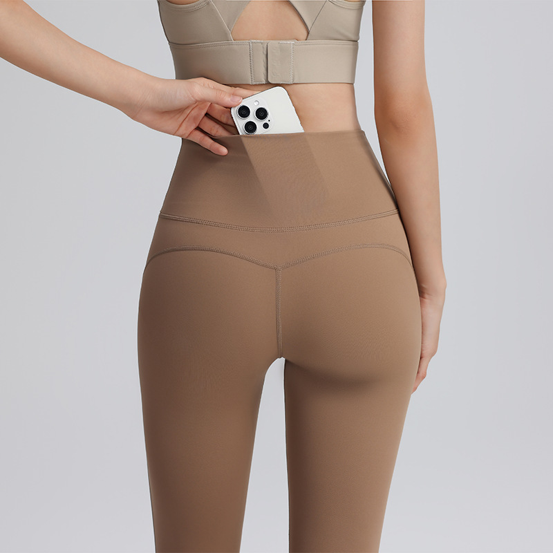 ポケット付き女性用ノーパンヌードヨガパンツ、ハイウエスト、ヒップアップ、お腹引き締め、伸縮性、スポーツ、ランニング、フィットネスパンツとして屋外で着用可能|undefined