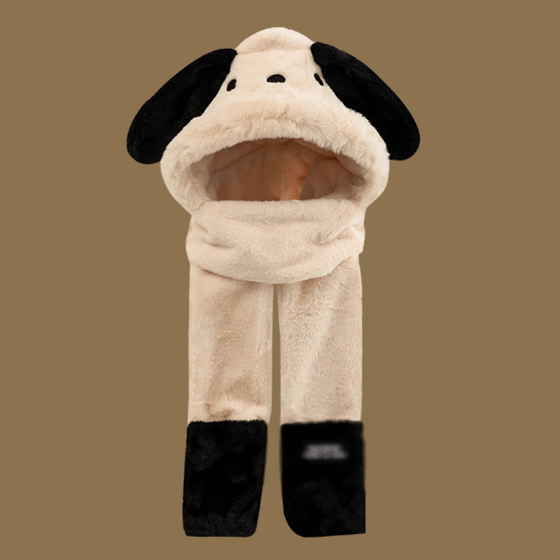 Sombreros de invierno adorable pacha cachorro peluche grueso bufandas guantes encapuchados calentamiento guante de tres piezas