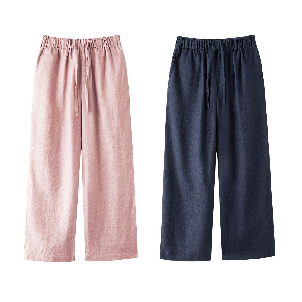 Women's Hemp Straight-Leg Casual Pants, Unprinted Women's Artistic Summer Thin Loose Slimming Wide-Leg Hemp Women's Long Pants