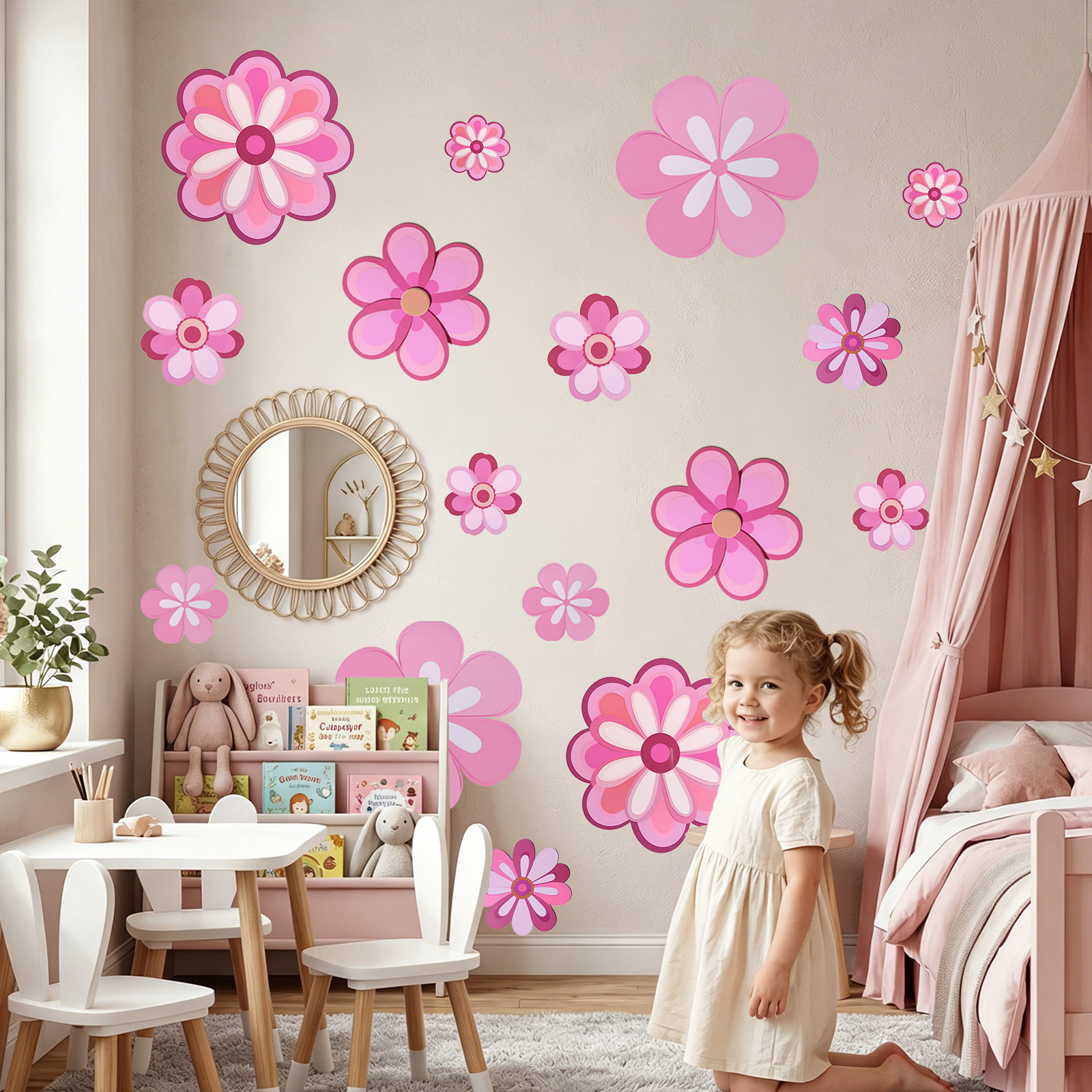 Großer Wandaufkleber Mit Rosa Blumen Für Wohn- Und Schlafzimmer_voghion.com