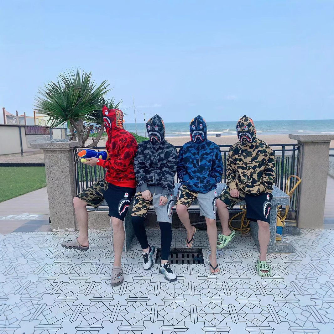 Sudadera de felpa con cabeza de tiburón de marca de moda transfronteriza para hombres y mujeres, sudadera fina de camuflaje informal, chaqueta cárdigan holgada con cremallera