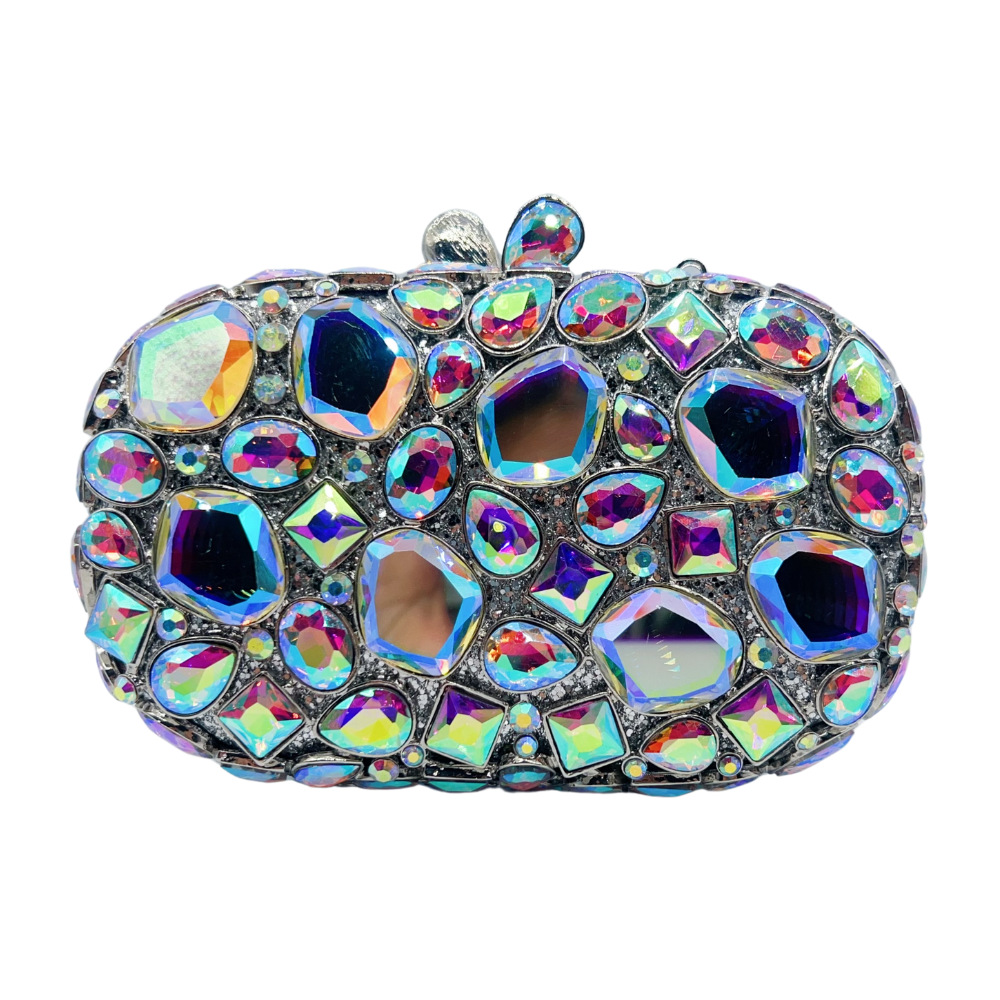 Túi clutch nữ đính đá cắt kính kim cương dây đeo vai dự tiệc — Bạc AB