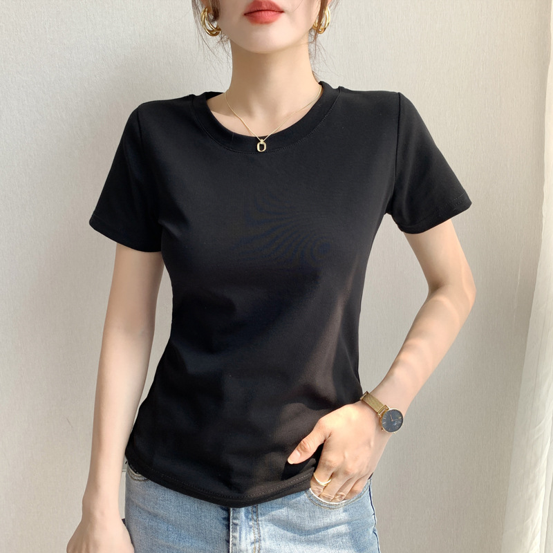 女性のための白い半袖右肩 Tシャツ 2025 夏の新しいラウンドネックスリムフィット Tシャツトップ|undefined