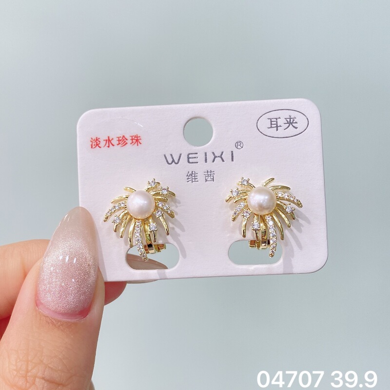 维茜新品精美闪耀锆石珍珠蝴蝶蝴蝶结耳夹女气质优雅免耳洞耳夹耳|undefined