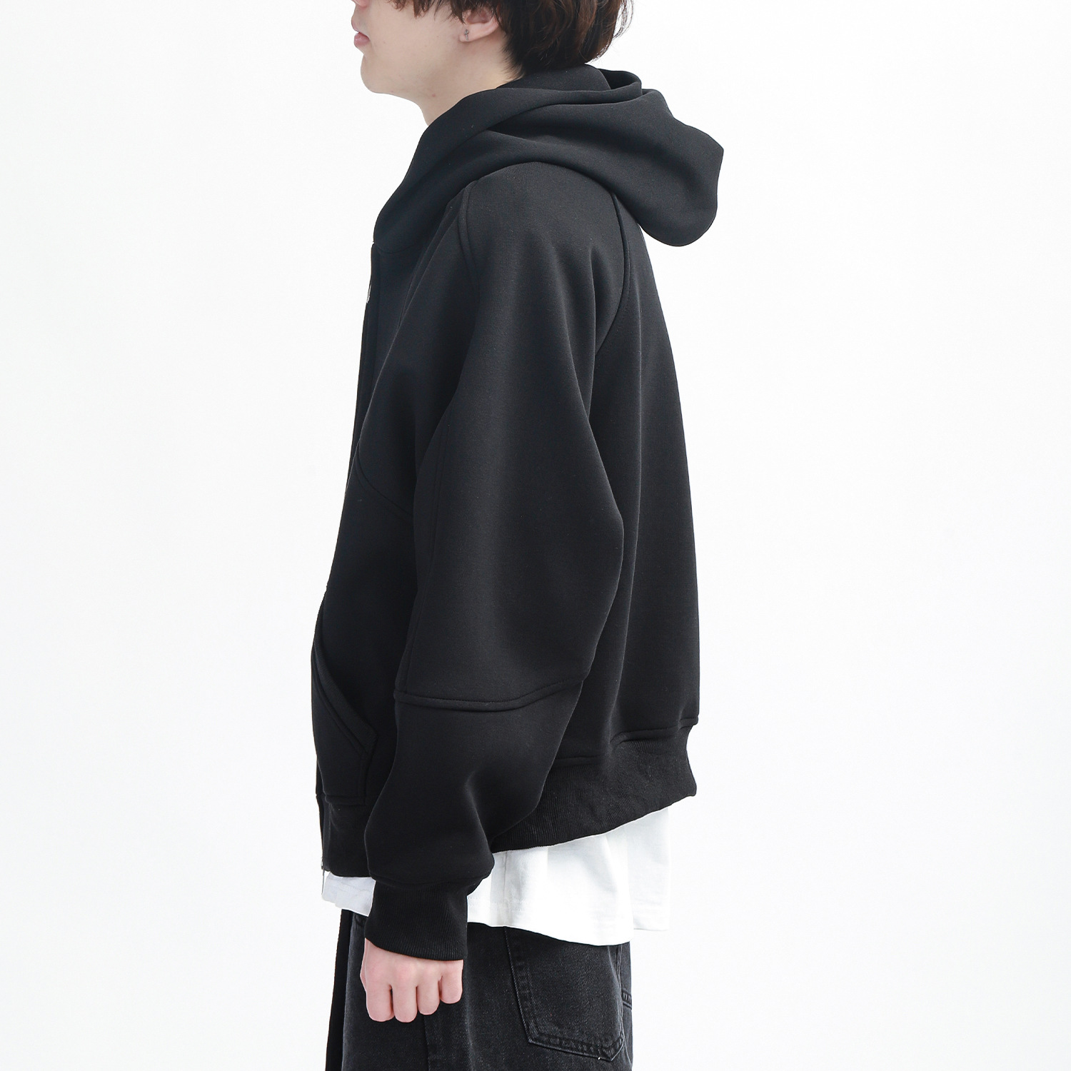 Hombres y mujeres de gota-hombro cleanfit cremallera con capucha perfil pesado corte boxy suelta color sólido básico suéter del todo-fósforo