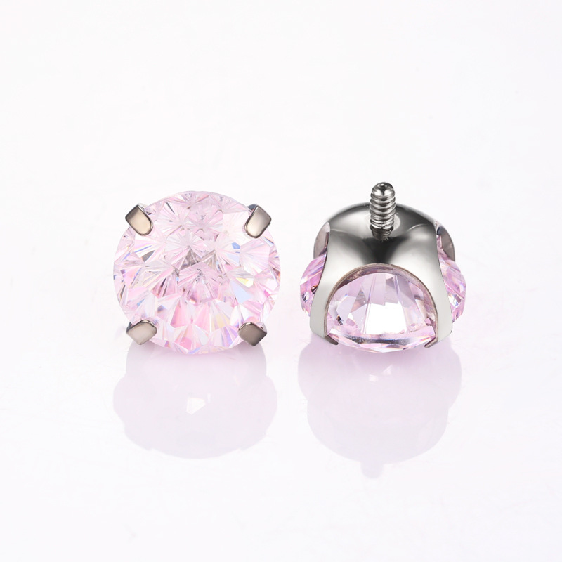 Zesen F136 Titanium Alloy Earring Bowl Bottom Gradient Fireworks Cut Round Bottom Heart Fireworks Zirconium G23 Titanium Earring Nail detail image 10