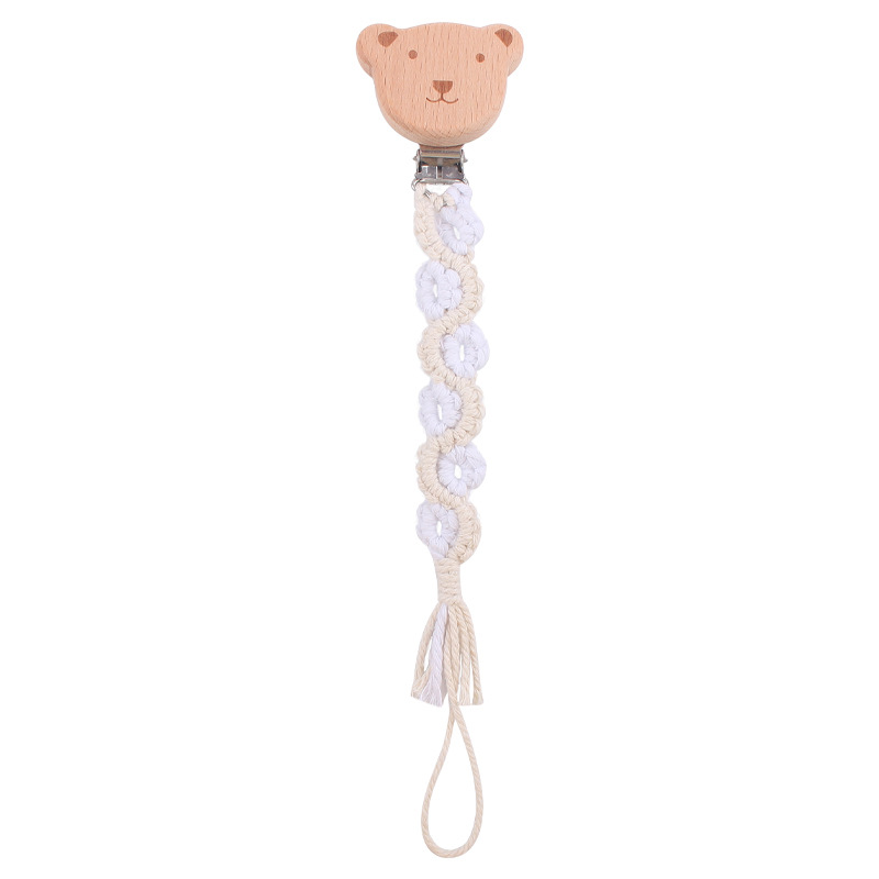 Bebé suministros de haya oso chupete clip calmante DIY bebé creativo artesanal algodón cuerda tejido chupete cadena
