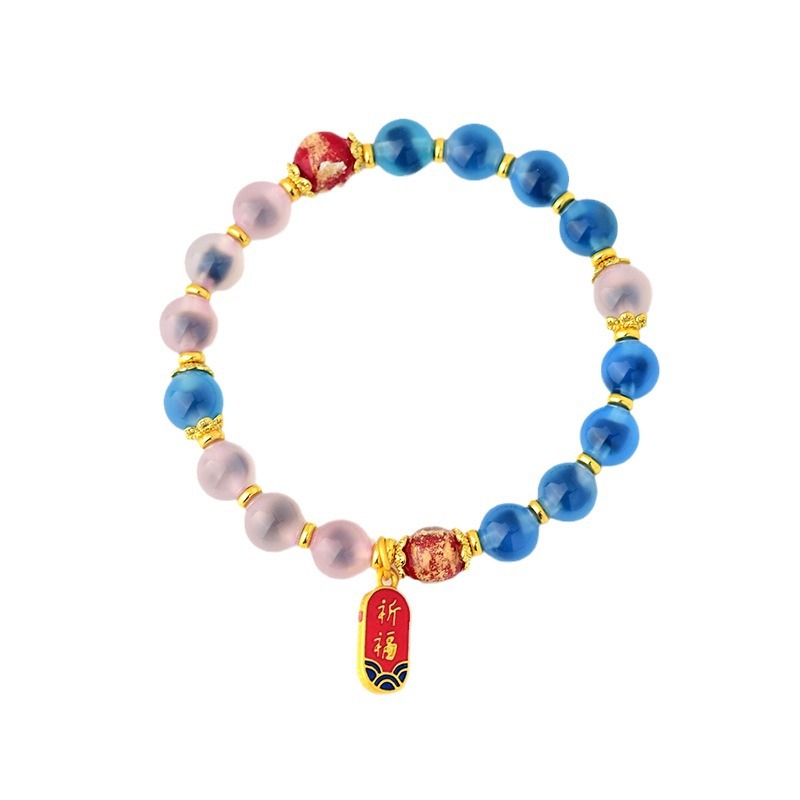 Venta al por mayor hoja de oro fragante gris esmalte porcelana cuentas pulsera templo nombre personalizable lugar escénico templo pulsera de recuerdo turístico