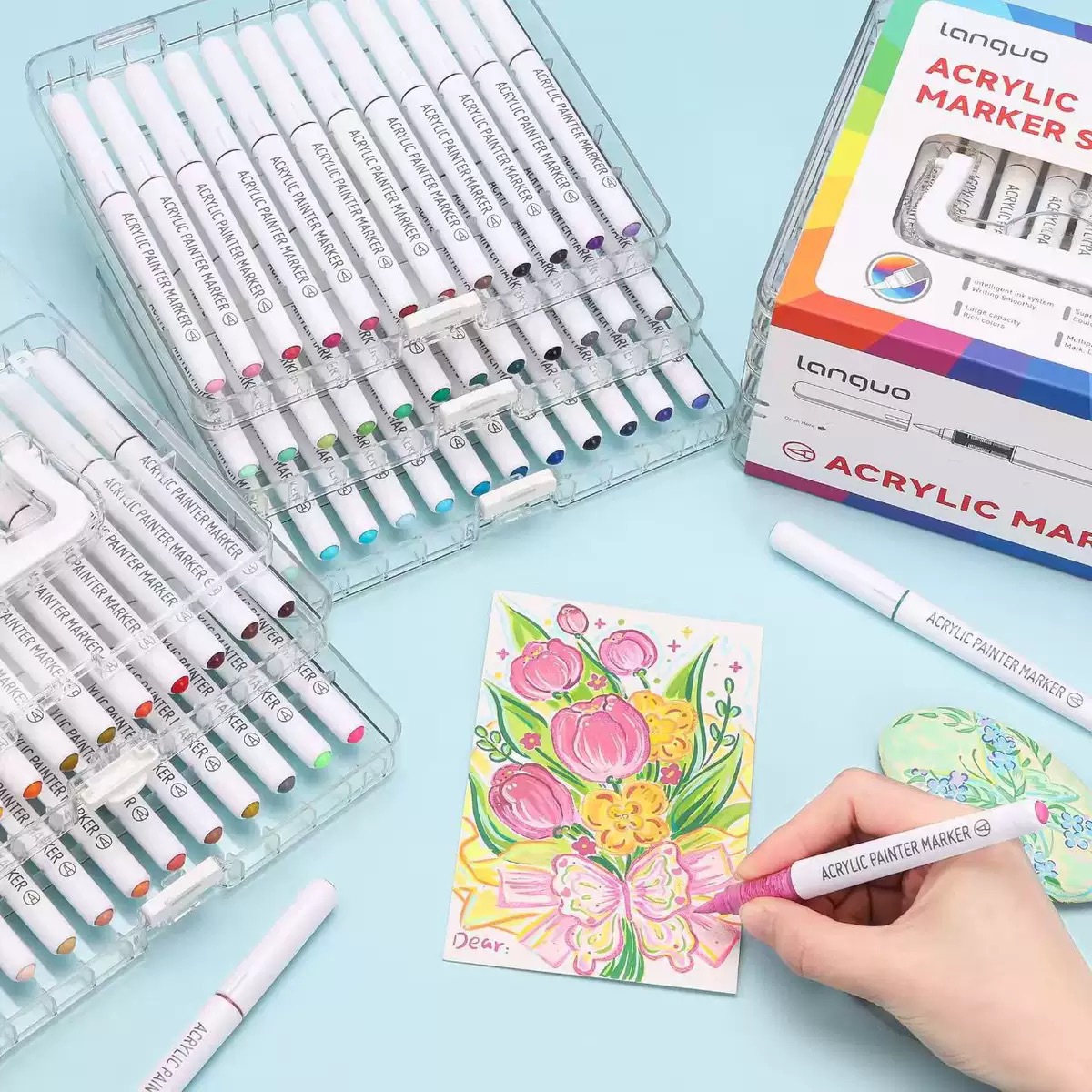 2025 Cross-Border Blue Fruit 60-Color Straight Liquid Acrylic Marker Gift Box Set Student Painting Opaque Watercolor Pen