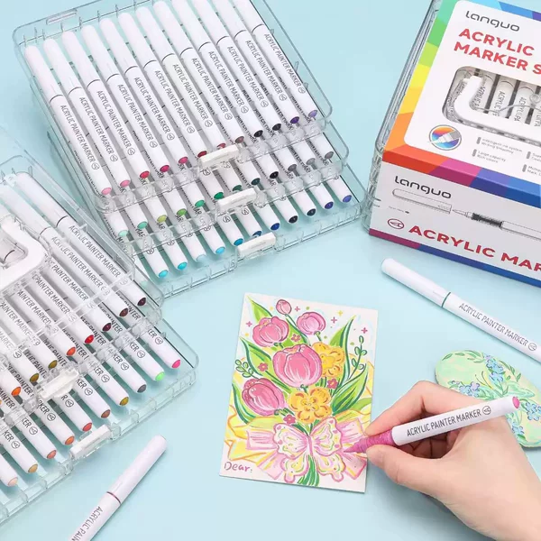 2025 Cross-Border Blue Fruit 60-Color Straight Liquid Acrylic Marker Gift Box Set Student Painting Opaque Watercolor Pen