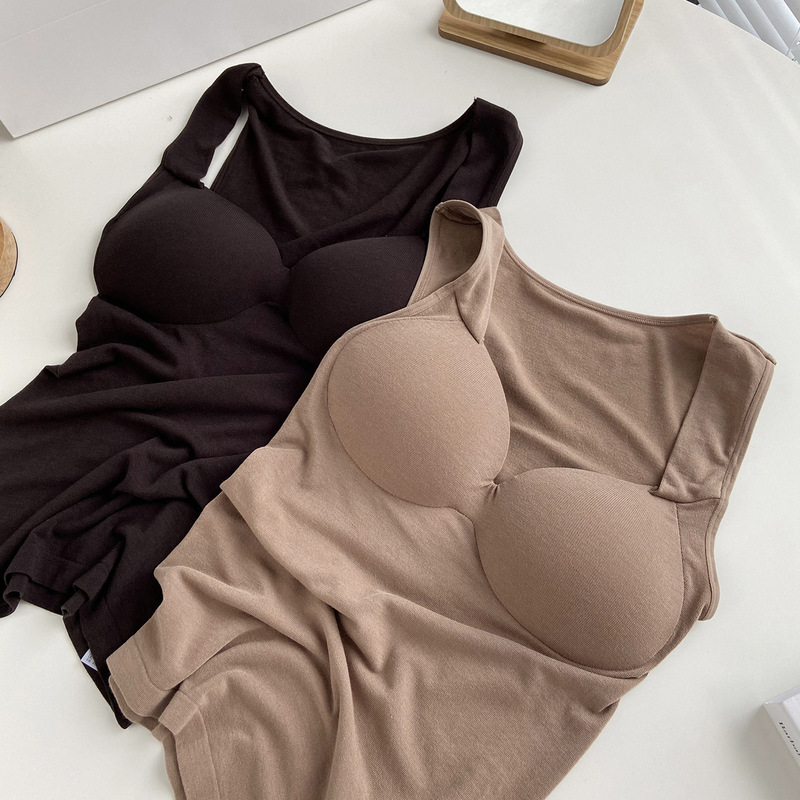 Mernu wool suspension Cup bottoming seamless thermal underwear vest women's thin autumn underwear with chest pad Mernu wool suspension Cup bottoming seamless thermal underwear vest women's thin autumn underwear with chest pad