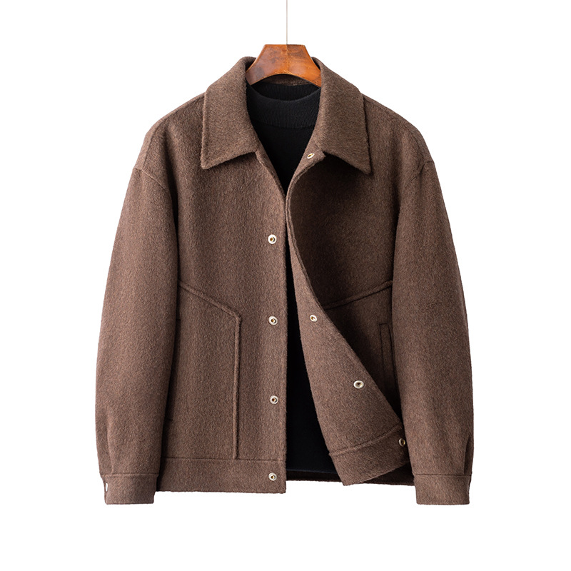 2025 invierno nuevo abrigo de cachemir de doble cara hombre casual multifuncional abrigo grueso hombre color café