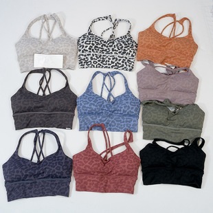 European and American Yoga Leopard Print Yoga Soft Double Bra Thin Straps Beautiful Back Sling Women's Sports Tight Intimates