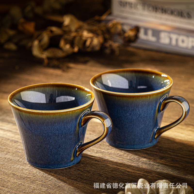 Cross-border LZ LuCang desayuno buena cosa ~ taza de avena retro taza de cereal verde oscuro taza de desayuno taza de cerámica defectos ligeros