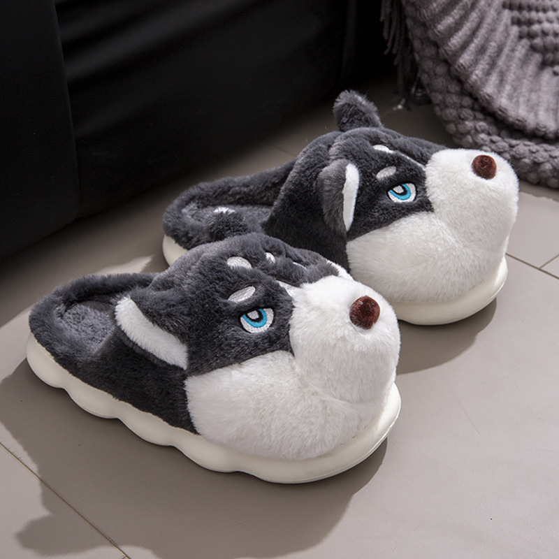Ha Ha Dog Large Size Slippers Women's Bag Heel 2025 New Indoor Home Warm Cotton Shoes Plush Slippers Women's Winter