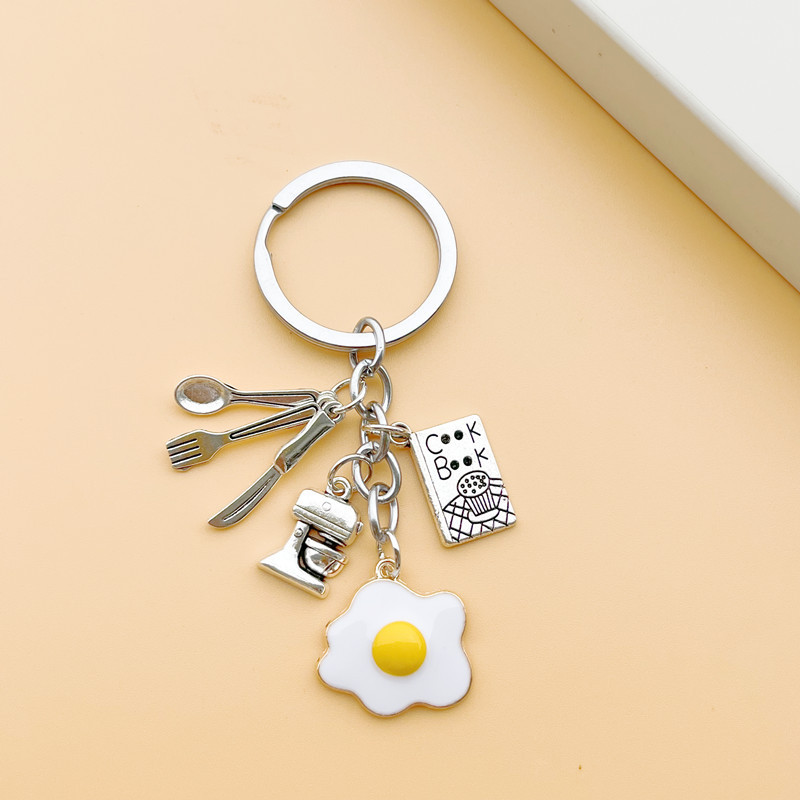 Knife, fork and spoon cook book cooking book poached egg key chain Gourmet Western chef key chain