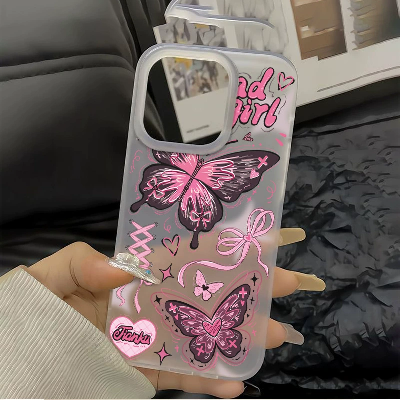 Чехол для телефона (Apple iPhone16) фуксия матовый-прозрачный, большой вырез для камеры, тонкий