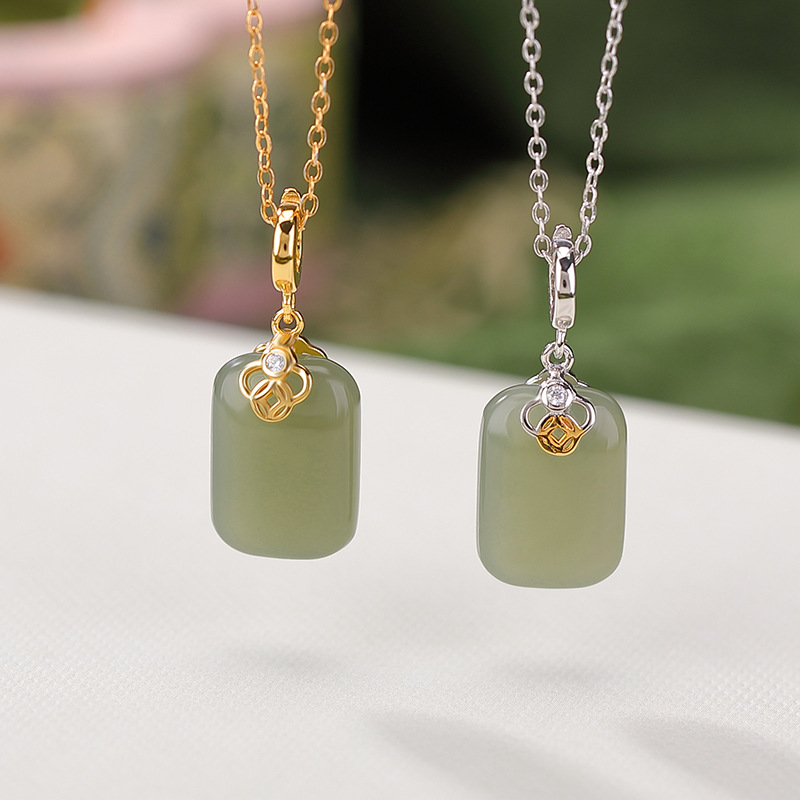 Mặt dây chuyền bạc S925 hình vuông đồng xu mạ vàng đơn giản — Kiểu bạc (không có dây chuyền)