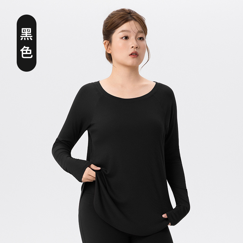 胖MM瑜伽服长袖女款宽松显瘦亲肤透气健身上衣插肩袖大码运动t恤|undefined