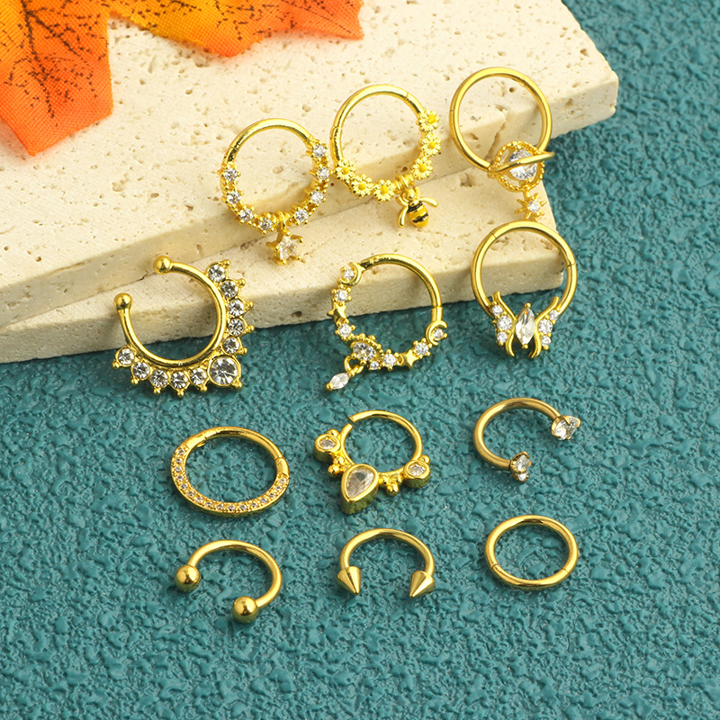 12-Piece Seamless Stainless Steel Zircon Nose Ring Earrings Half Open Nose Ring Multifunctional Earrings detail image 8