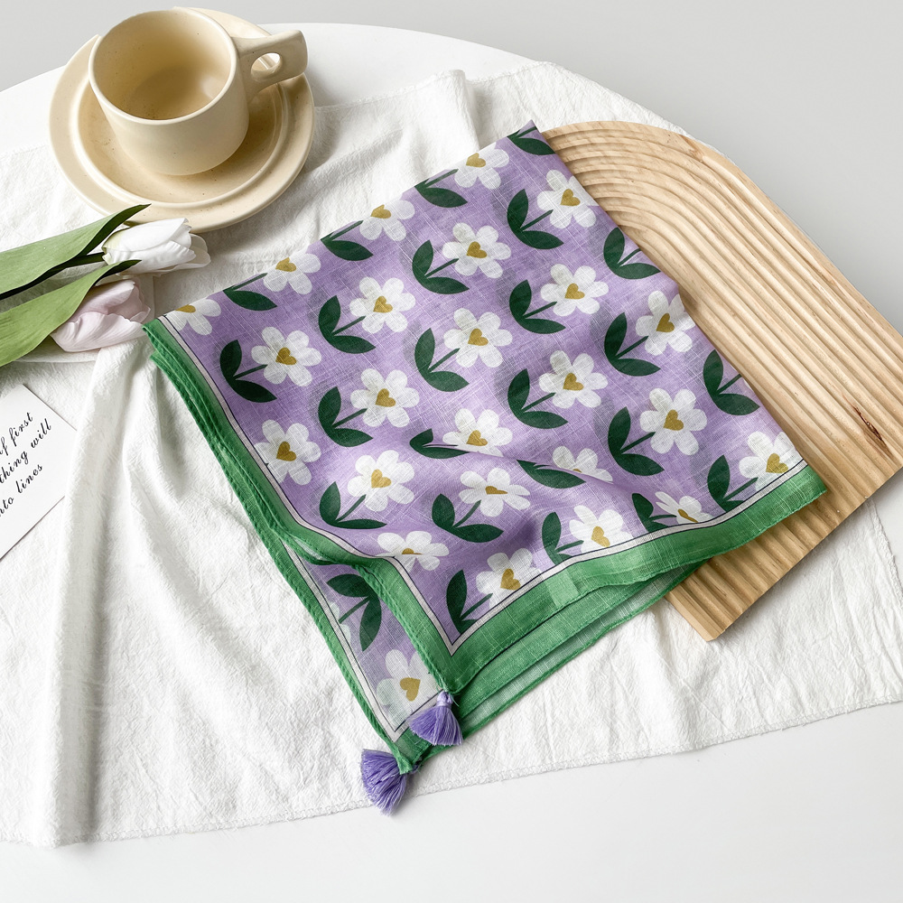 70g Weight Silk Scarf, Kerchief Classification Holiday, Daily Occasion Cotton Material Flower Pattern Summer Season Women's Gender Printing Design Casual, Simple Style Style Women's Casual Simple Style Flower Cotton Printing Silk Scarf Kerchief 4