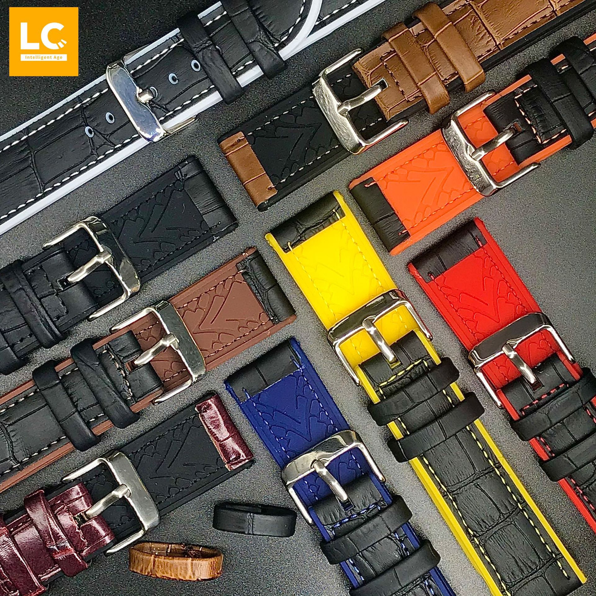 Factory direct supply silicone strap two-layer leather leather bamboo pattern leather silicone strap 20-22mm