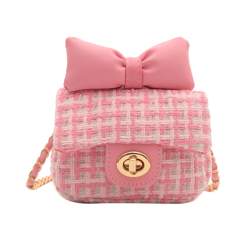 Bolso de los niños primavera nuevo dulce arco de lana pequeña bolsa cuadrada estilo de Chanel chica cadena bolsa de mensajero bolsa de lápiz labial