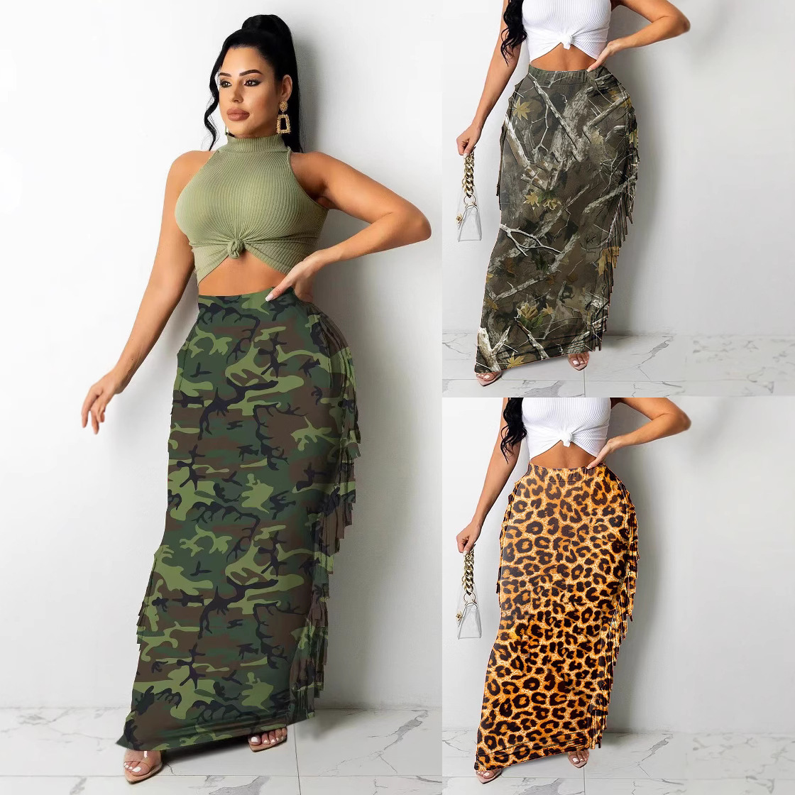 53013  欧美女装可爱两侧流苏半身长裙