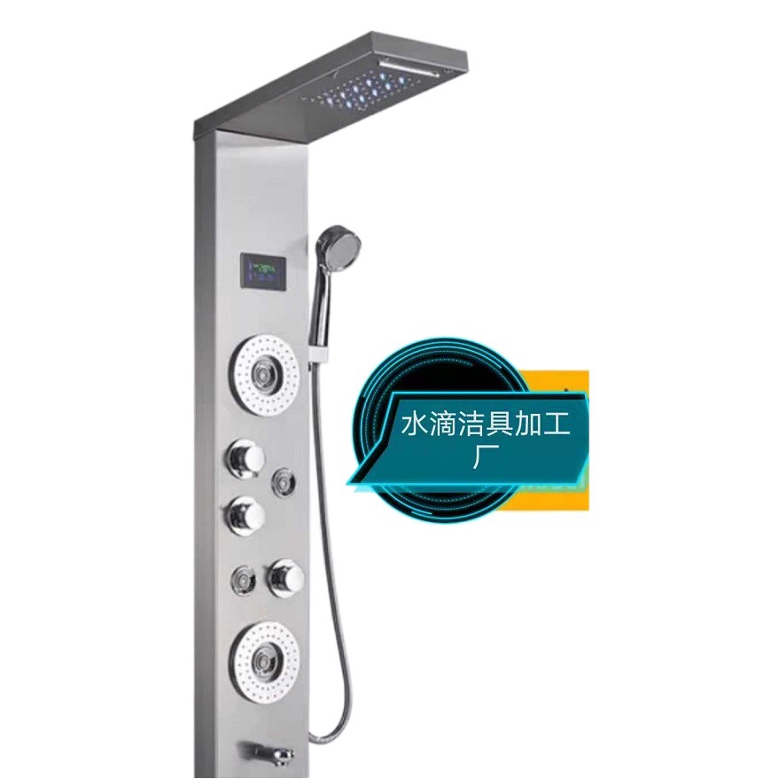 Digital Temperature Display Led Light Fingerprint-Free Brushed Black Titanium 304 Stainless Steel Shower Screen Shower Set Smart