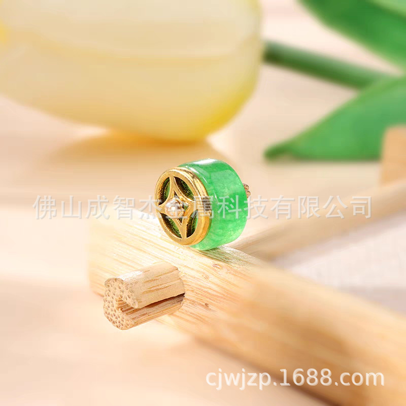 国风4*10MM石材干青金钱花托新中式钮扣  寓意招财进宝财运亨通