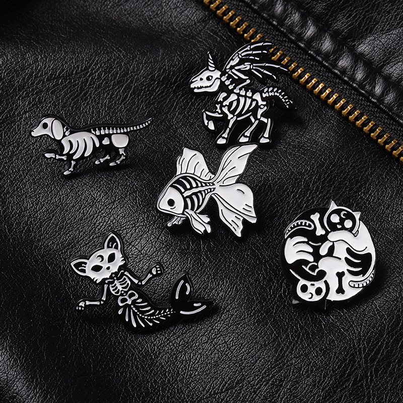 European And American New Alloy Animal Brooch Creative Cartoon Dinosaur Skull Mermaid Ghost Shape Paint Brooch display picture 12