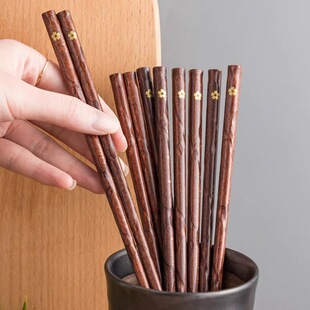 [Yuan Hibiscus Bamboo] Retro Household Chopsticks Set Japanese Tableware Wooden Pointed Solid Wood Cherry Blossom Chopsticks for One Person