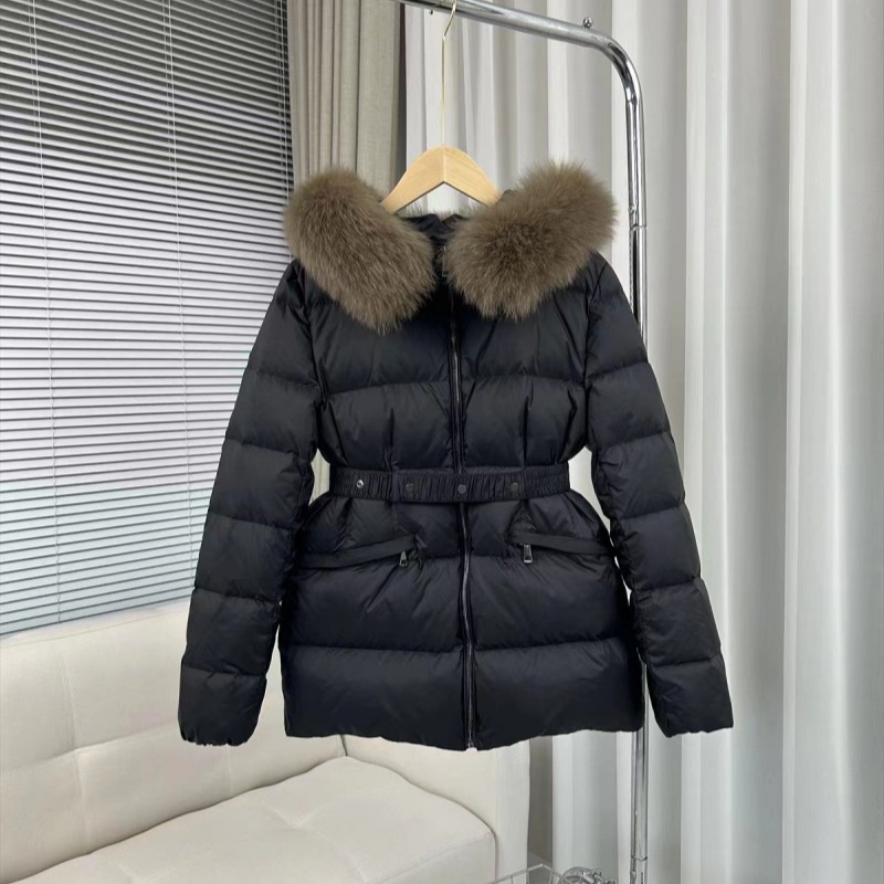 Autumn Winter New European Style Waist Slimming 90 White Duck Fox Fur Collar Down Jacket Women Short Trendy Coat_voghion.com
