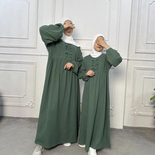 跨境新款迪拜中东儿童连衣裙亲子装女童母女长袍时尚优雅长裙K302