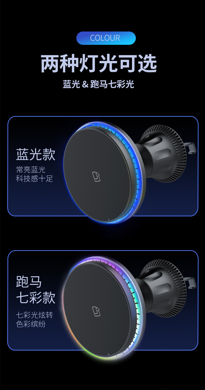 Car Magnetic Wireless Charger Atmosphere Light Magsafe Car Charging Mobile Phone Holder Magnetic Fast Charging