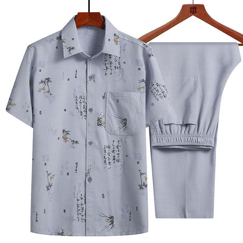 Middle-Aged Men's Short-Sleeved Shirt Dad Suit Summer Casual Shirt for Middle-Aged and Elderly Men Chinese Style Grandpa Lapel Thin Style