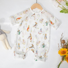 春夏a類竹棉卡通長袖嬰兒連體衣哈衣男寶寶爬服新生兒衣服家居服