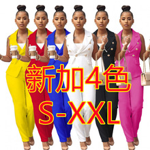 AL032 跨境欧美女装OL办公两件套装背心小西装马甲外套长裤通勤夏